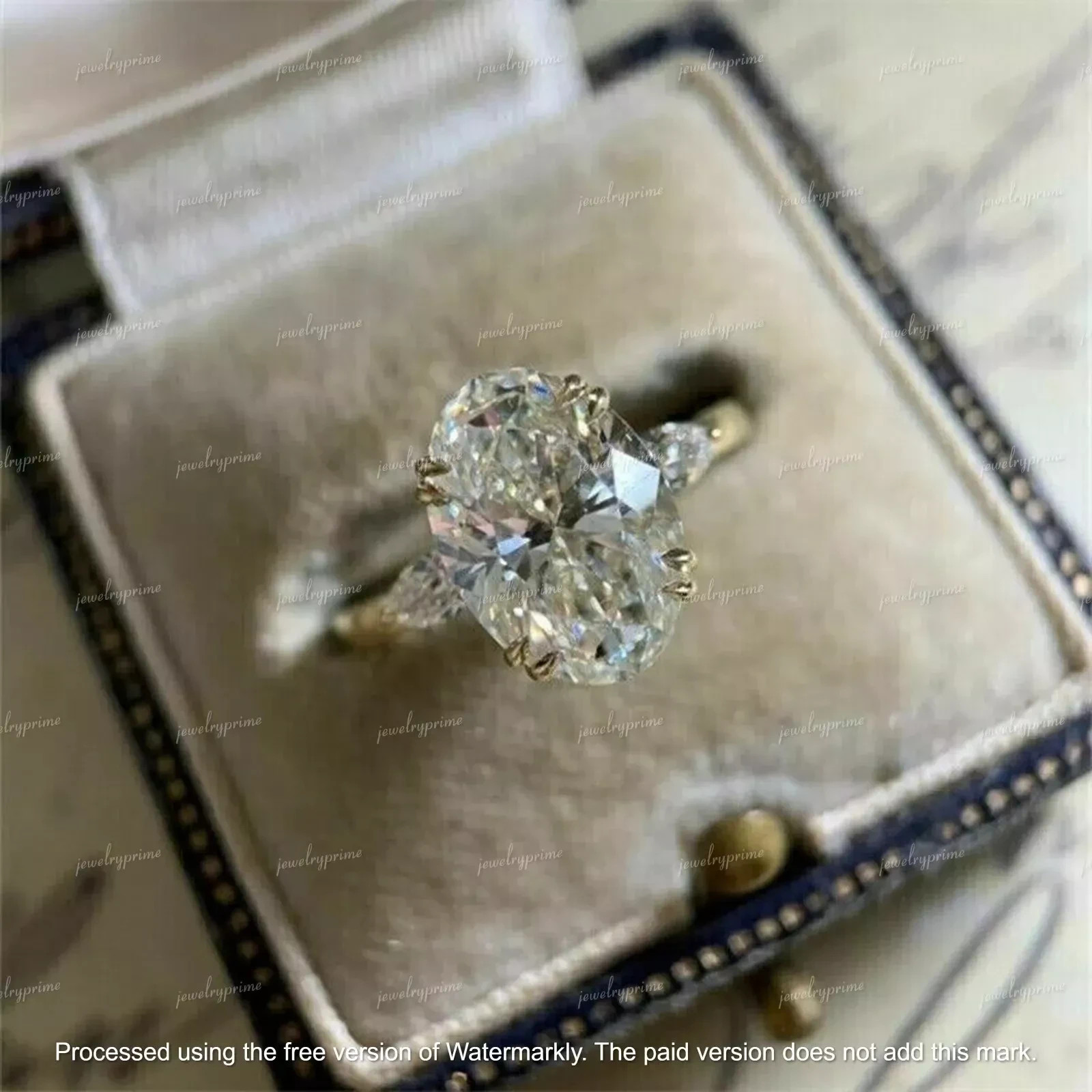 3Ct Oval Cut Lab Created Diamond Solitaire Engagement Ring 14K Gold Finish