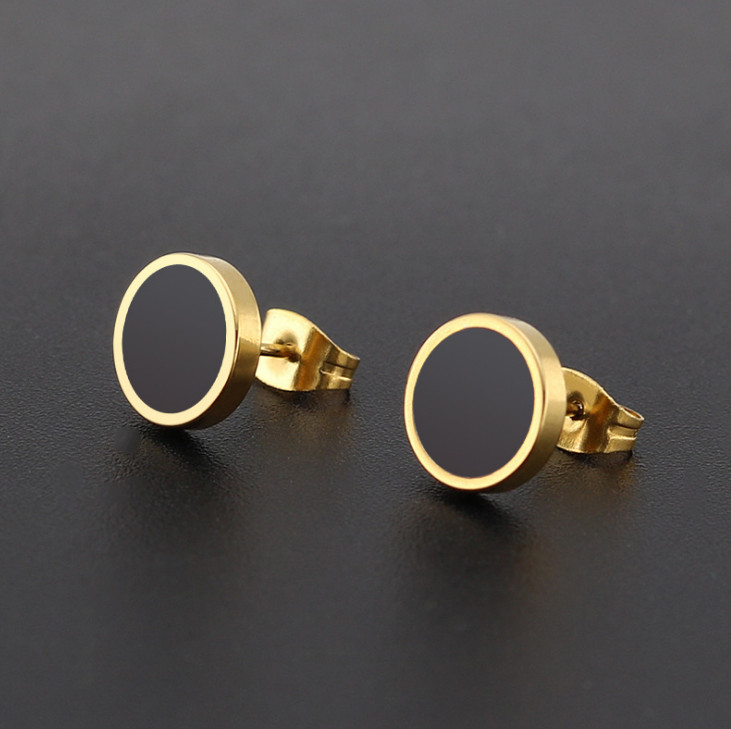 Men Women Stainless Steel Enamel Round Stud Earrings 6/8/10/12mm
