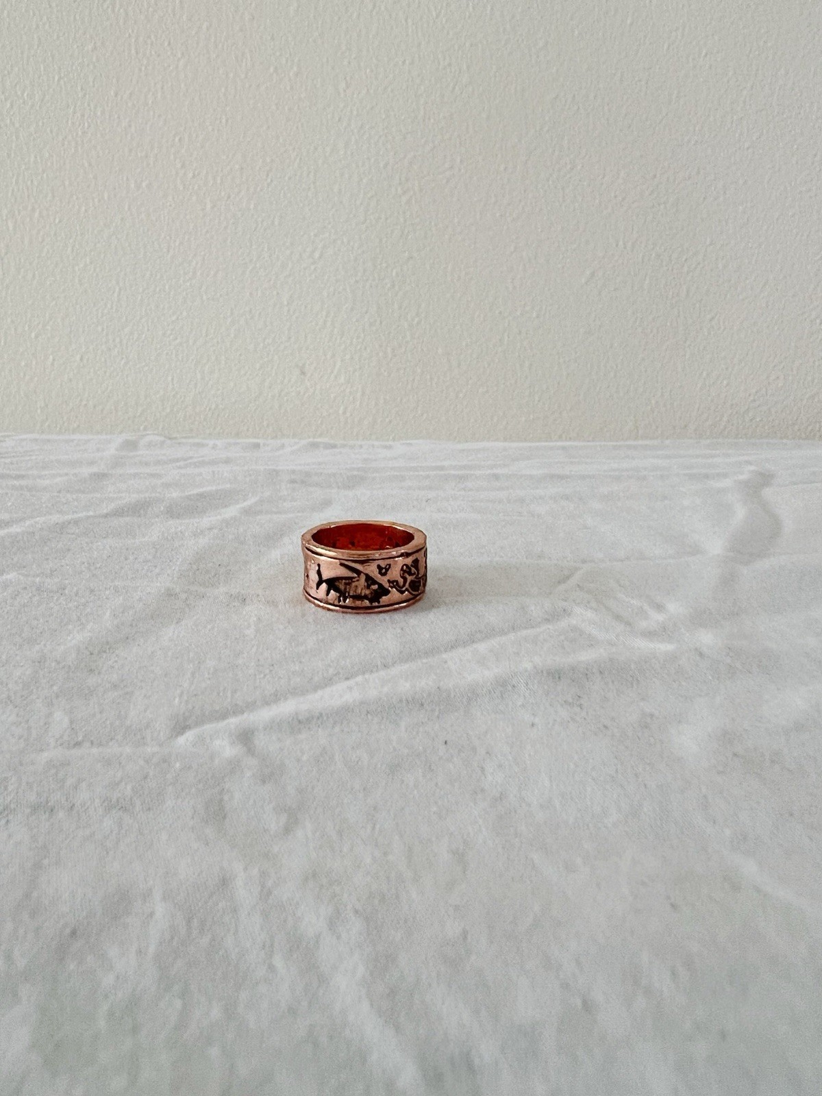 Vintage Unique Copper Engraved Band Ring Size 5.25 Art Theme Rare Find