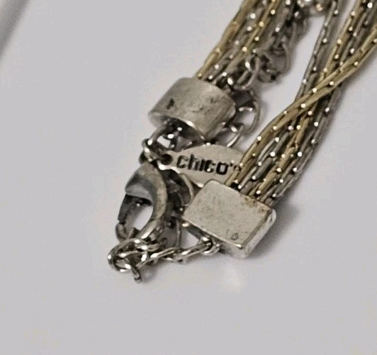 Chicos Layered Chain Necklace Gold Silver Tone Multi Strand Bold Statement Link