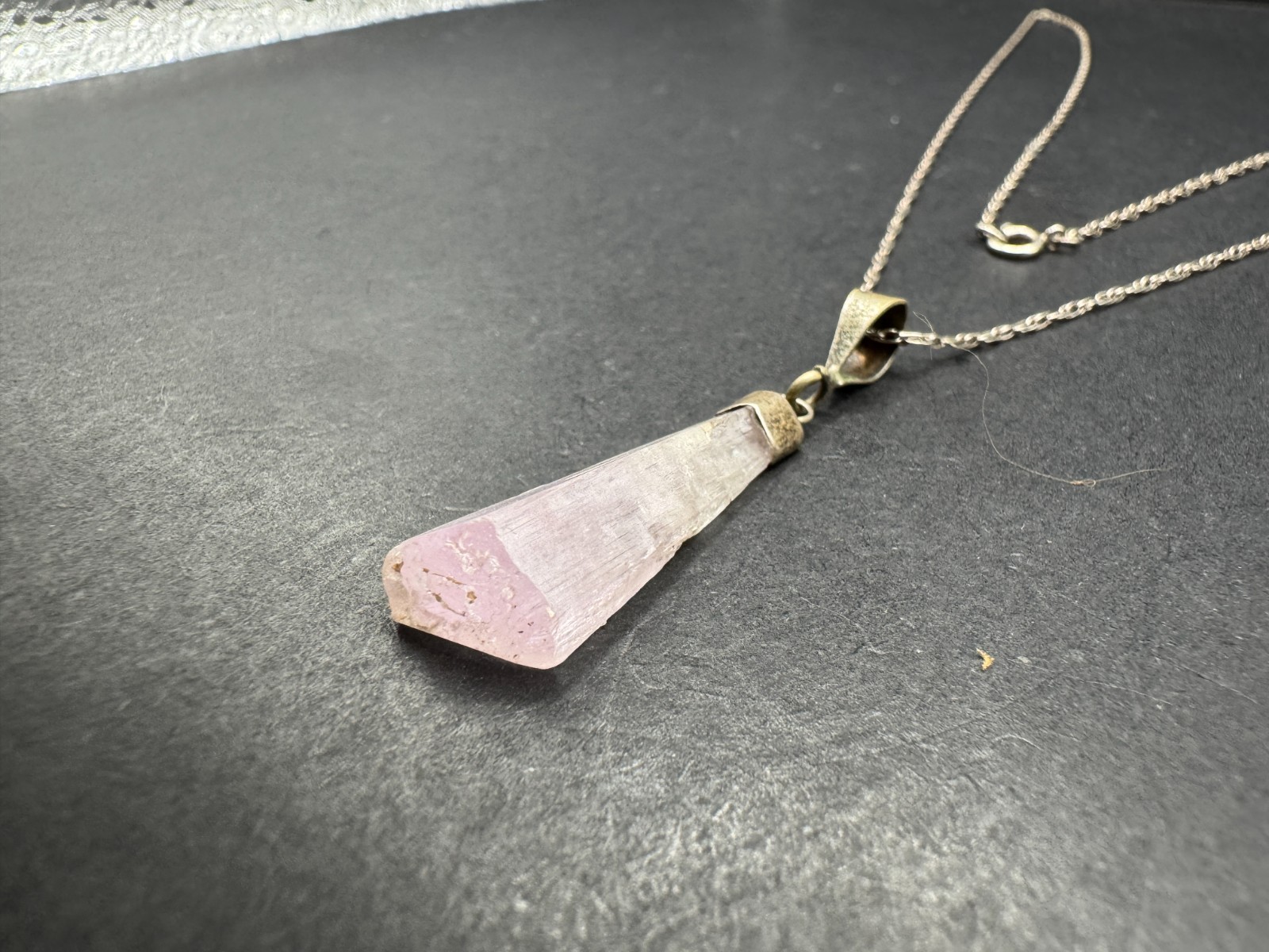 Vtg 925 Sterling Silver Kunzite Crystal Gemstone Pendant Necklace 32.1mm