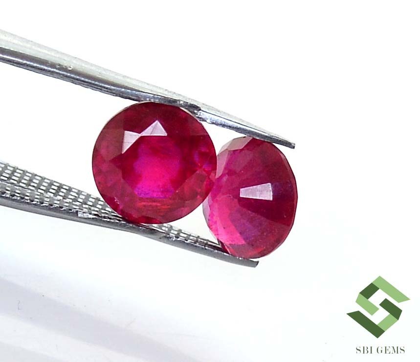 8 mm Natural Ruby Round Cut Pair 5.05 CTS Faceted Loose Gemstones GF
