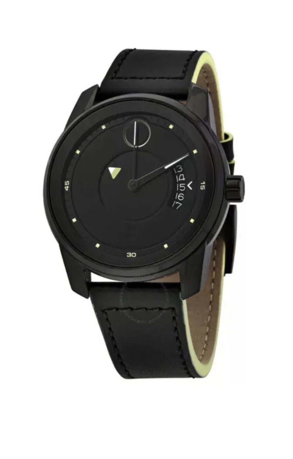 Brand New Movado Bold Men’s Verso Black Dial Black Leather Strap Watch 3600696