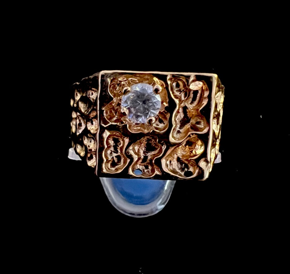 18k Heavy Gold Electroplated Nugget Ring W/CZ Stone (3 Sizes Available)