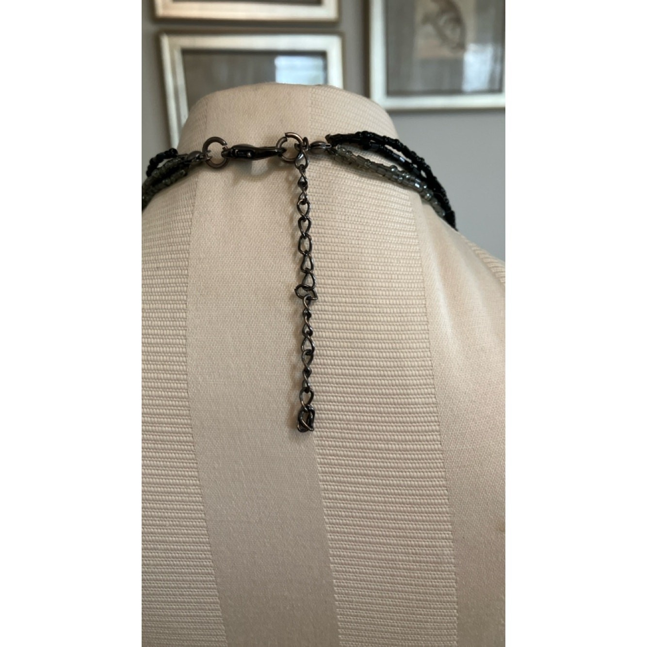 Four Strand Black Silver and Grey Beaded Necklace