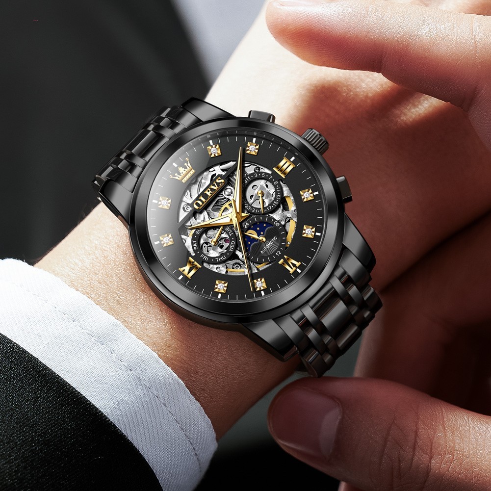 OLEVS 6721 Hollow Multifunction Dial Fashion Men Automatic Mechanical Wristwatch