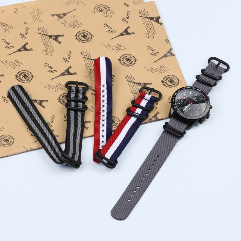 Quality One Piece Thicked Nylon Canvas Watch Band Strap 18/20/22/24mm Five-ring