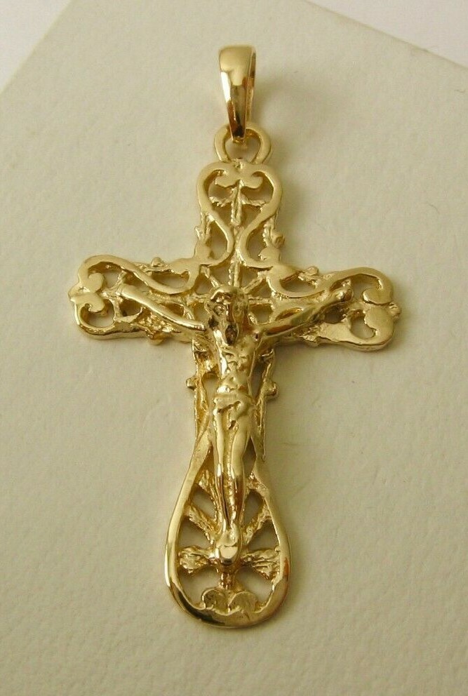 GENUINE SOLID 9K 9ct YELLOW GOLD FILIGREE CROSS CRUCIFIX JESUS PENDANT
