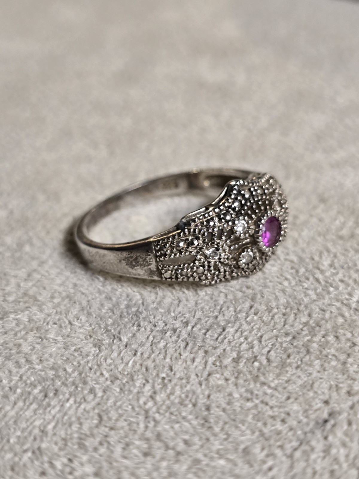 Unique Sterling Silver Filligree Pink White Cz Ring Size 11 925