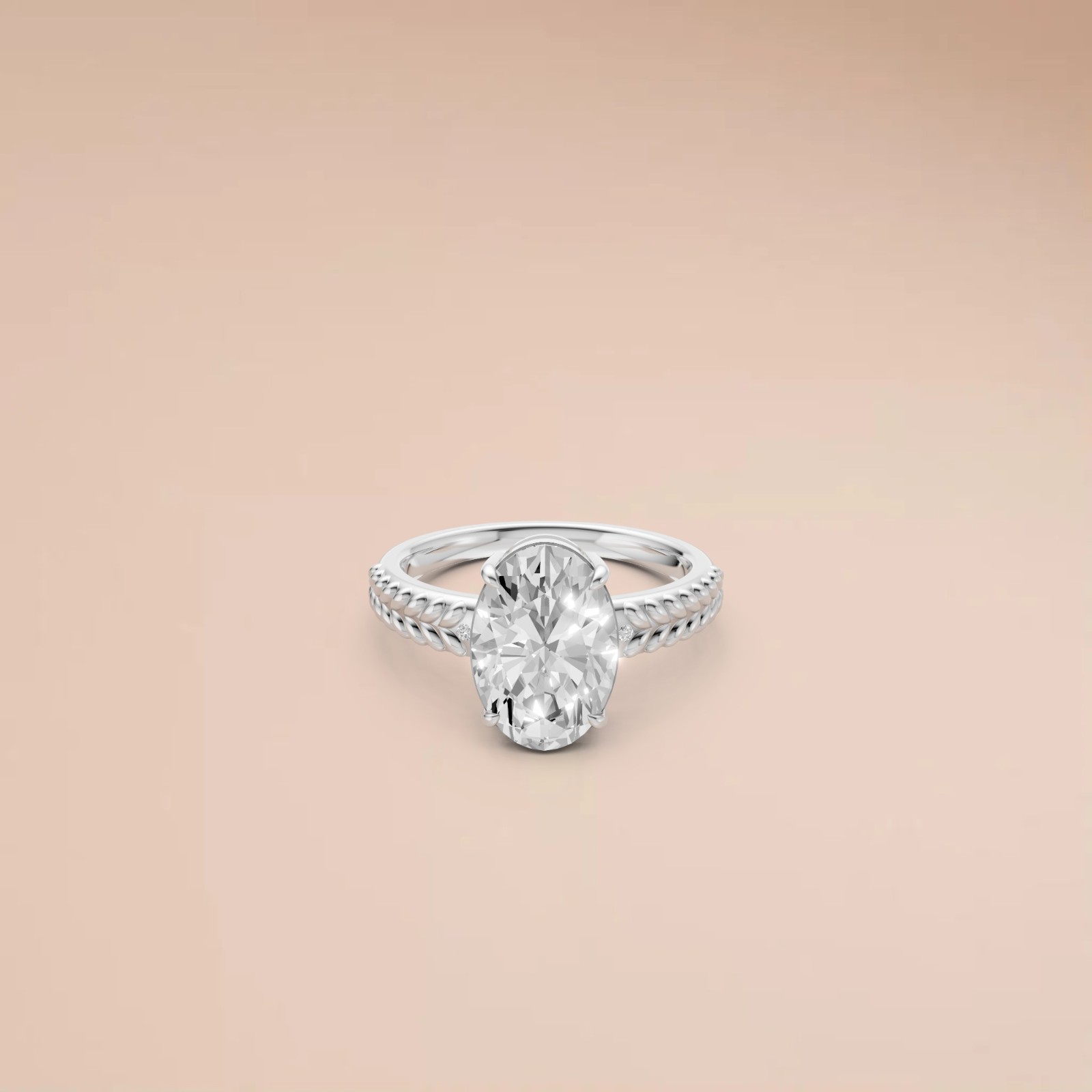 Three Stone Oval Lab Diamond Prong Set Solitaire Engagement Ring