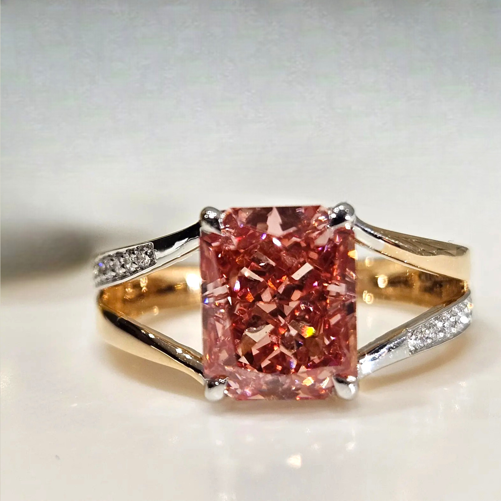 Radiant Cut 3.15 Ct IGI Lab Created Diamond Ring 14k Multi Gold Fancy Vivid Pink