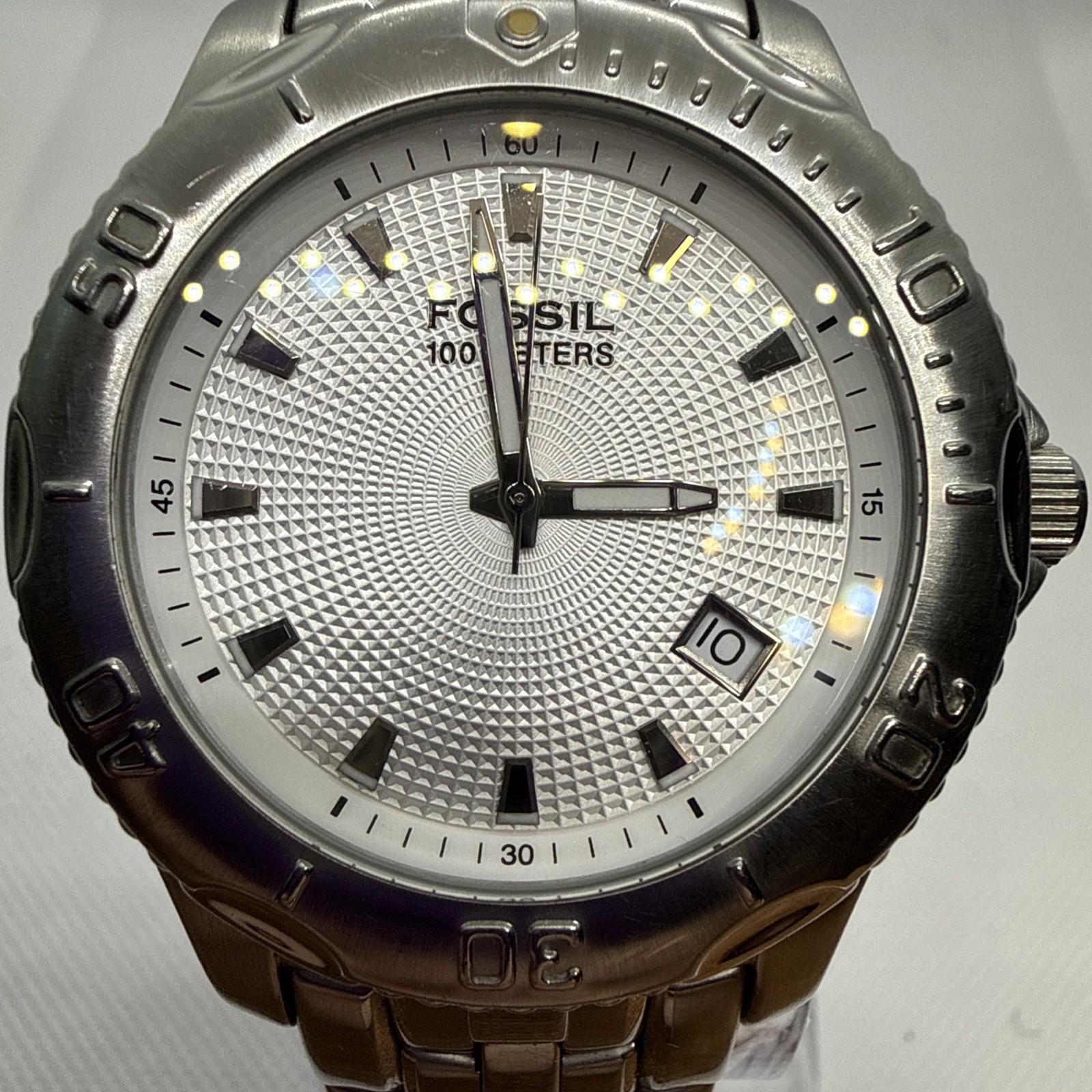 Fossil Blue AM3857 Men’s Silver SS Dial Quartz Watch White 44mm See Pics