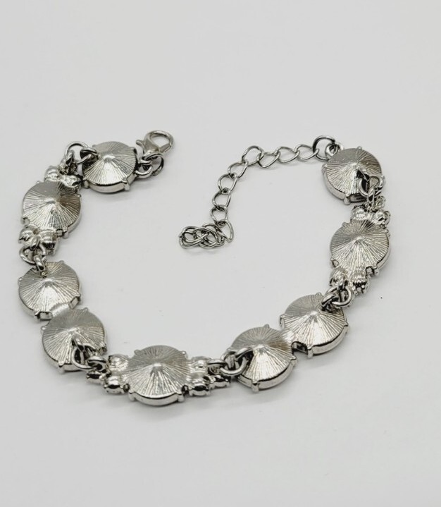 Crystal Bracelet rhinestone Silver Tone 9 in Statement Bridal Prom Wedding #B11