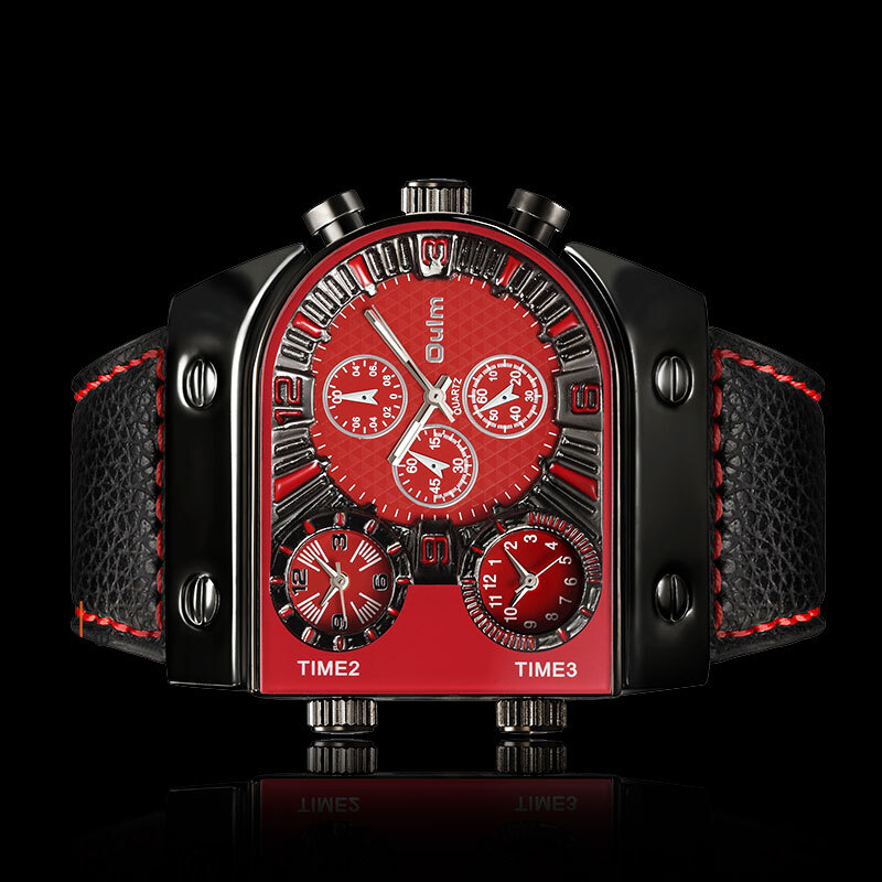 Multiple Time Zone Oulm Watches Unique Design 3 Different Time Sports Mens Watch