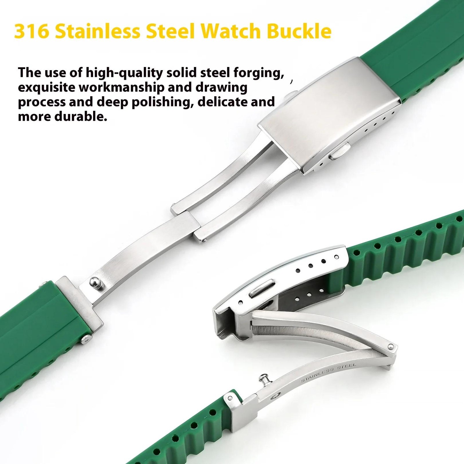 CTS Silicone Watch Strap 20mm 22mm Quick Release Butterfly Buckle Cut To Size