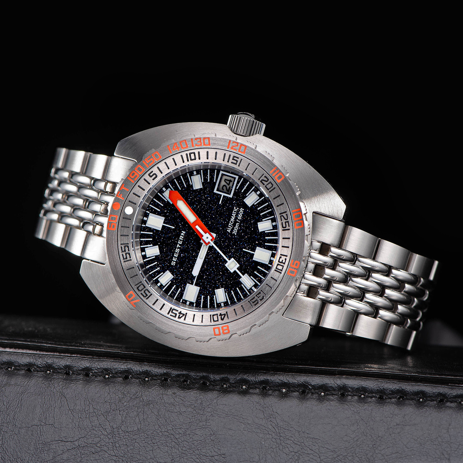 Seestern V3 42MM SUB 300T LUME DATE 200m DIVER’S Mens Watch DOX10 BlueGold Stone