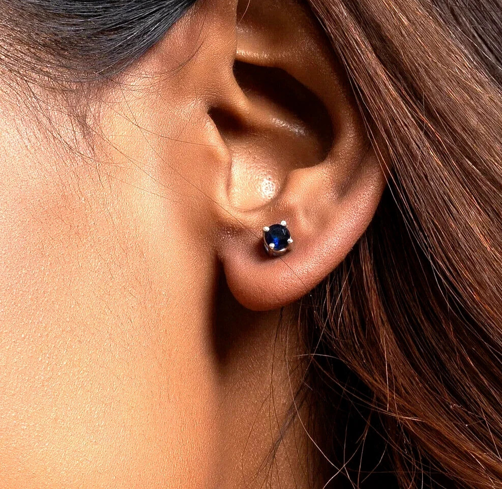2Ct Round Lab Created Blue Sapphire Stud Earrings Womens 14K White Gold Plated
