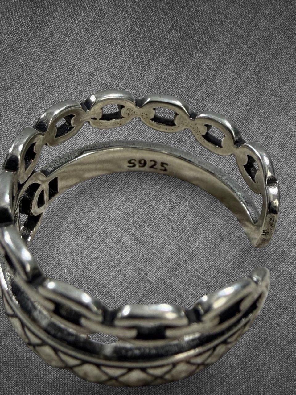 Sterling Silver Zipper Chain Adjustable Ring