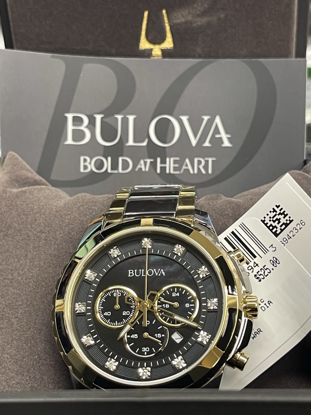 $525 BULOVA 98D132 TWO-TONE STAINLESS STEEL DIAMOND ACCENT CHRONOGRAPH WATCH 44