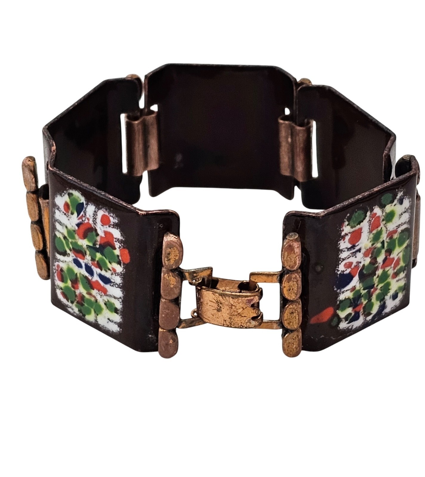 Matisse Renoir Chestnut Brown Specked Red Green Blue Panel Bracelet J688