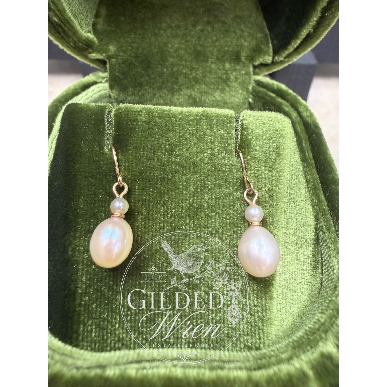 14K 585 Yellow Gold Pearl Drop Dangle Earrings 1.13g Estate Fine Jewelry