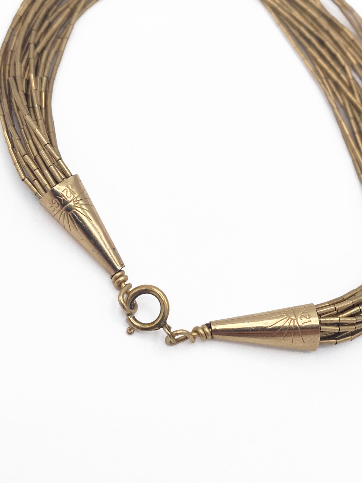 Vintage 1/20 12K Gold Filled 20-Strand Liquid Gold Tube Bead Bracelet 7 in