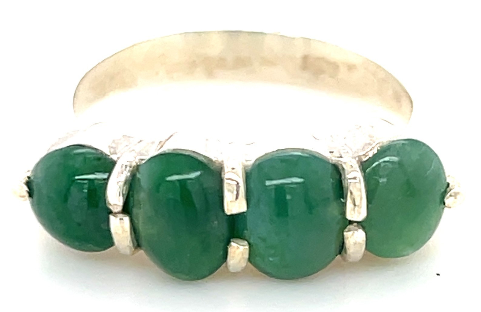 Type A Imperial Green Jadeite 4-Stone Ring 925 Silver Sz7.5