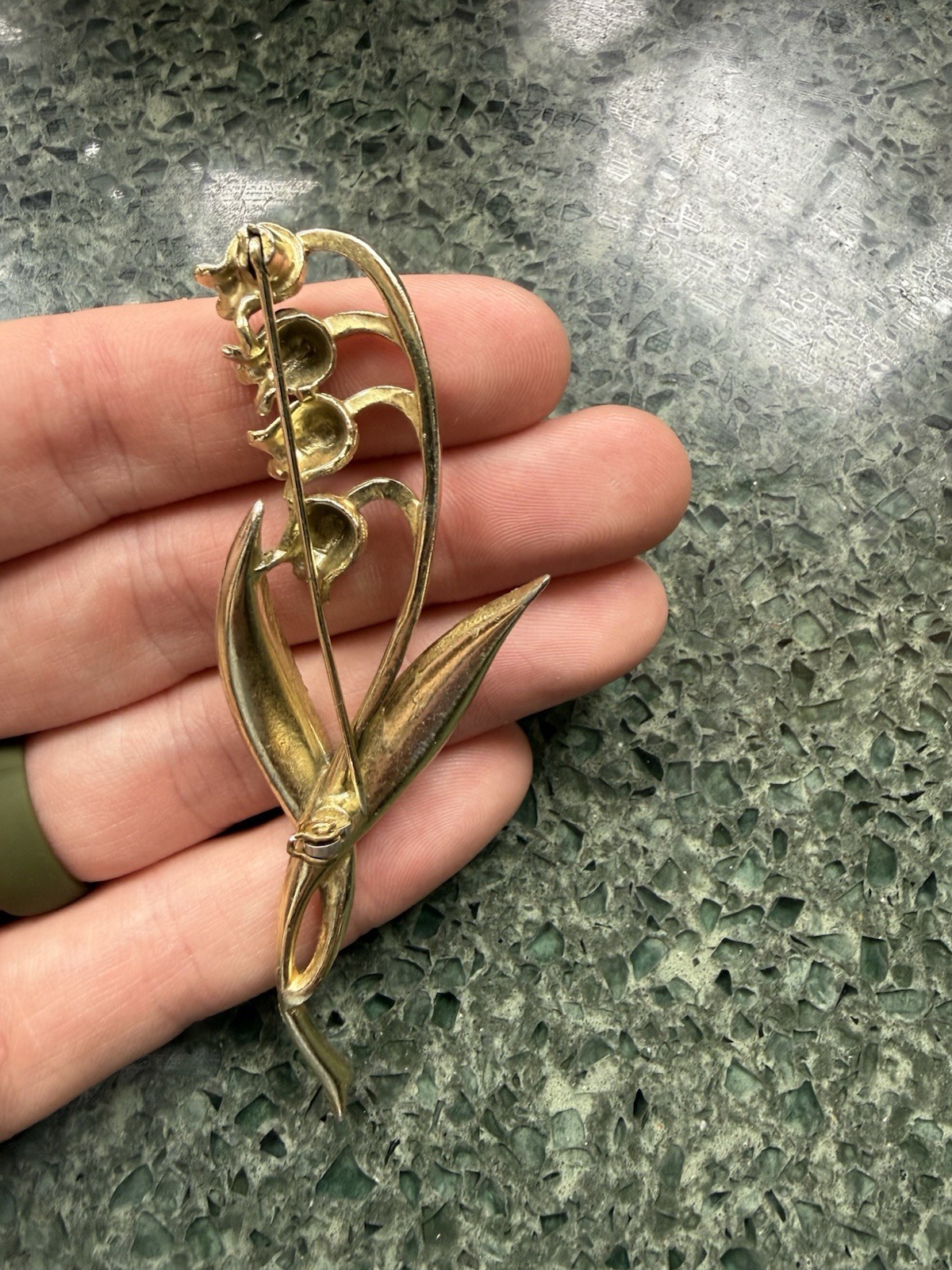 Gold Tone Lily of the Valley Flower Spray Brooch Pin, Metal, No Stone