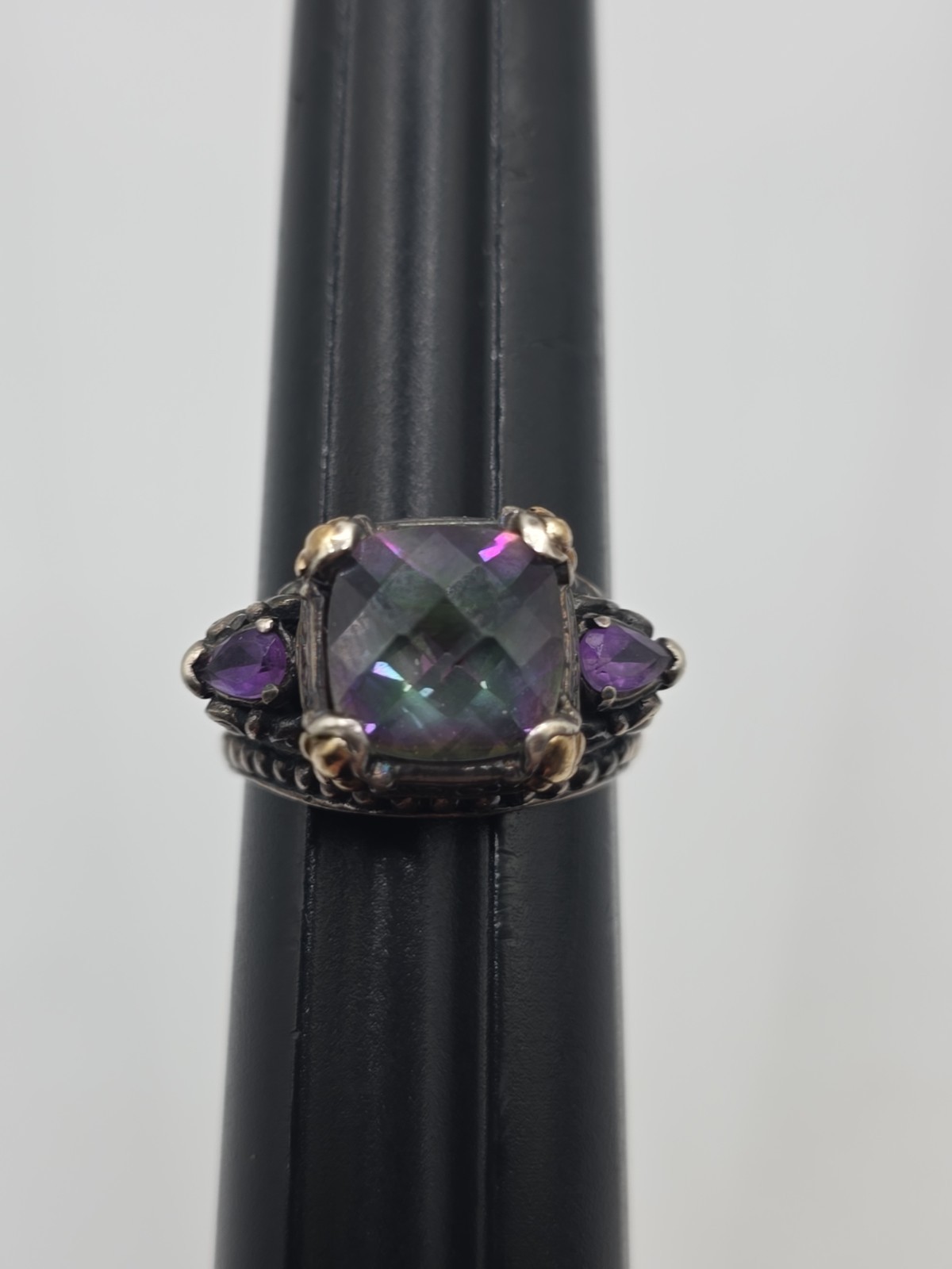 Barbara Bixby Sterling Silver 925 & 18k Mystic Topaz Amethyst Ring Size 9 8.5g