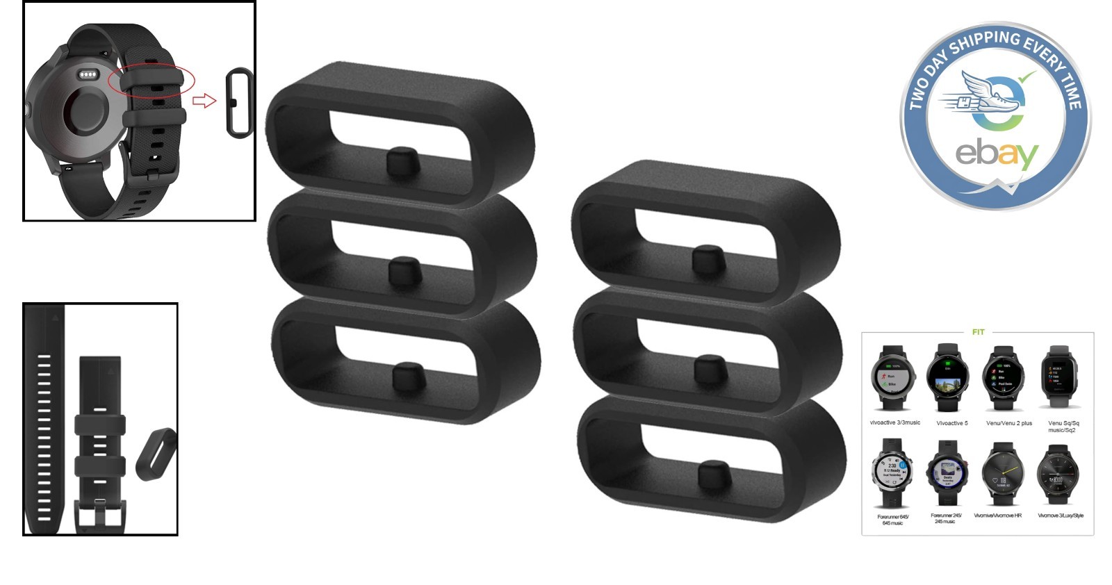 Secure Your Garmin Watch Bands with 6-Pack Fastener Rings – Anti-Slip Design