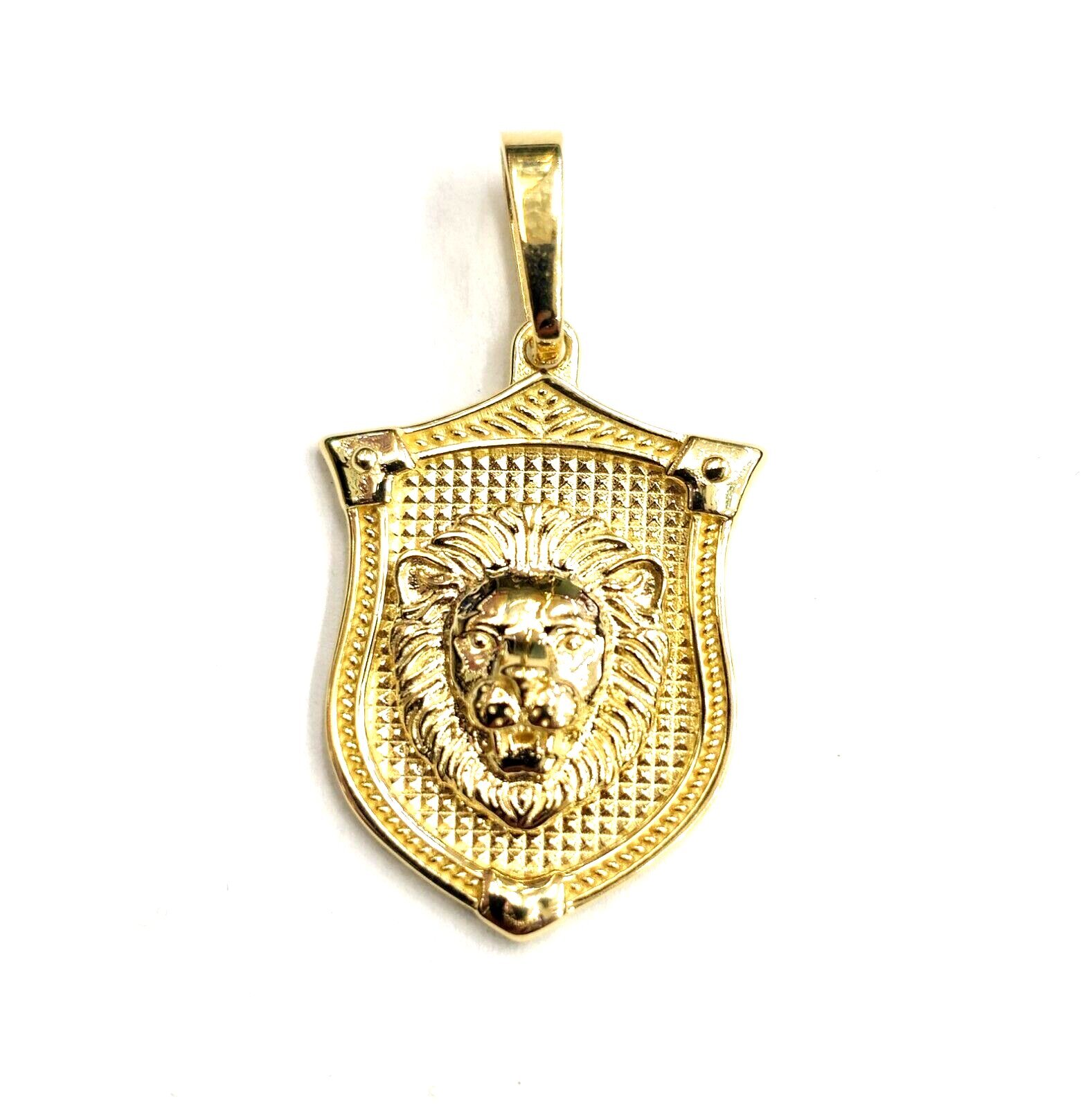 14k yellow solid Gold lion Leo head face shield Pendant charm fine jewelry 3.8g