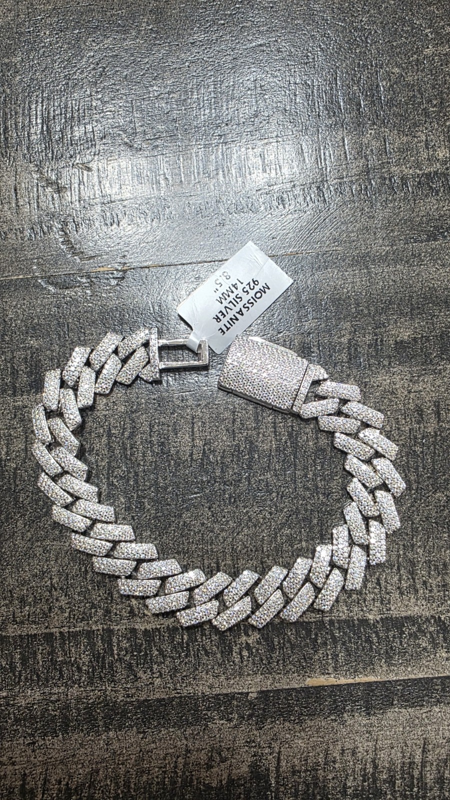 Iced Out Moissanite 14mm / 8.5″ Miami Cuban Monaco Bracelet 925 Silver Rhodium