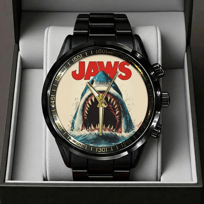 Jaws Movie Watch Black Stainless Steel Shark Fan Gift For Men TN1357