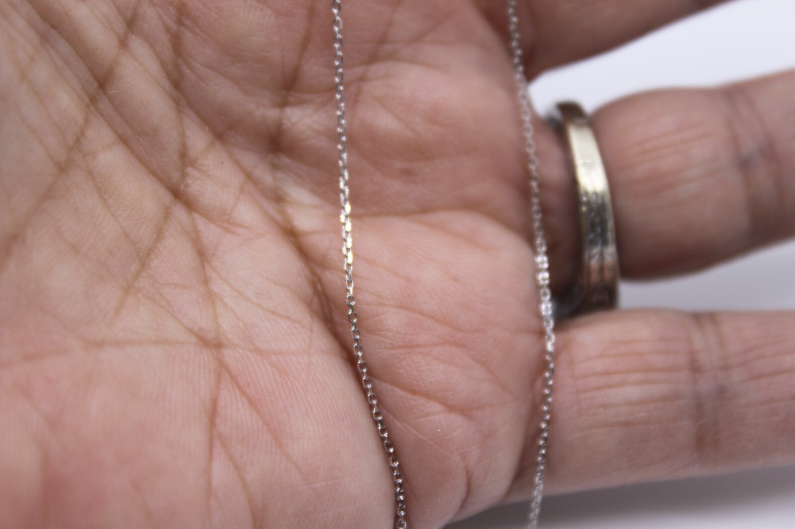 14K Solid White Gold Dainty Vine Cable Chain 0.7mm Thin Necklace 16 -18″in