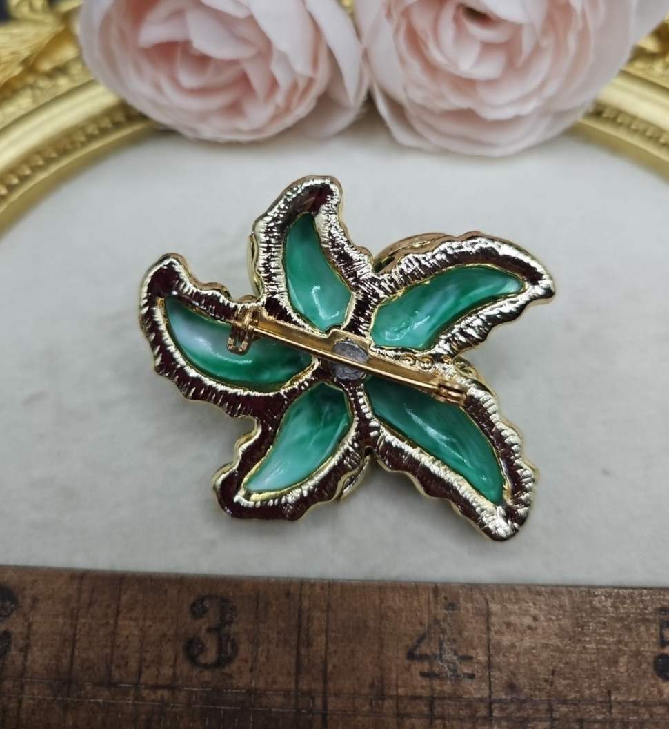 Vintage Lucite AB Rhinestone 50s 60s Brooch Blue Green Star Fish Brooch MCM