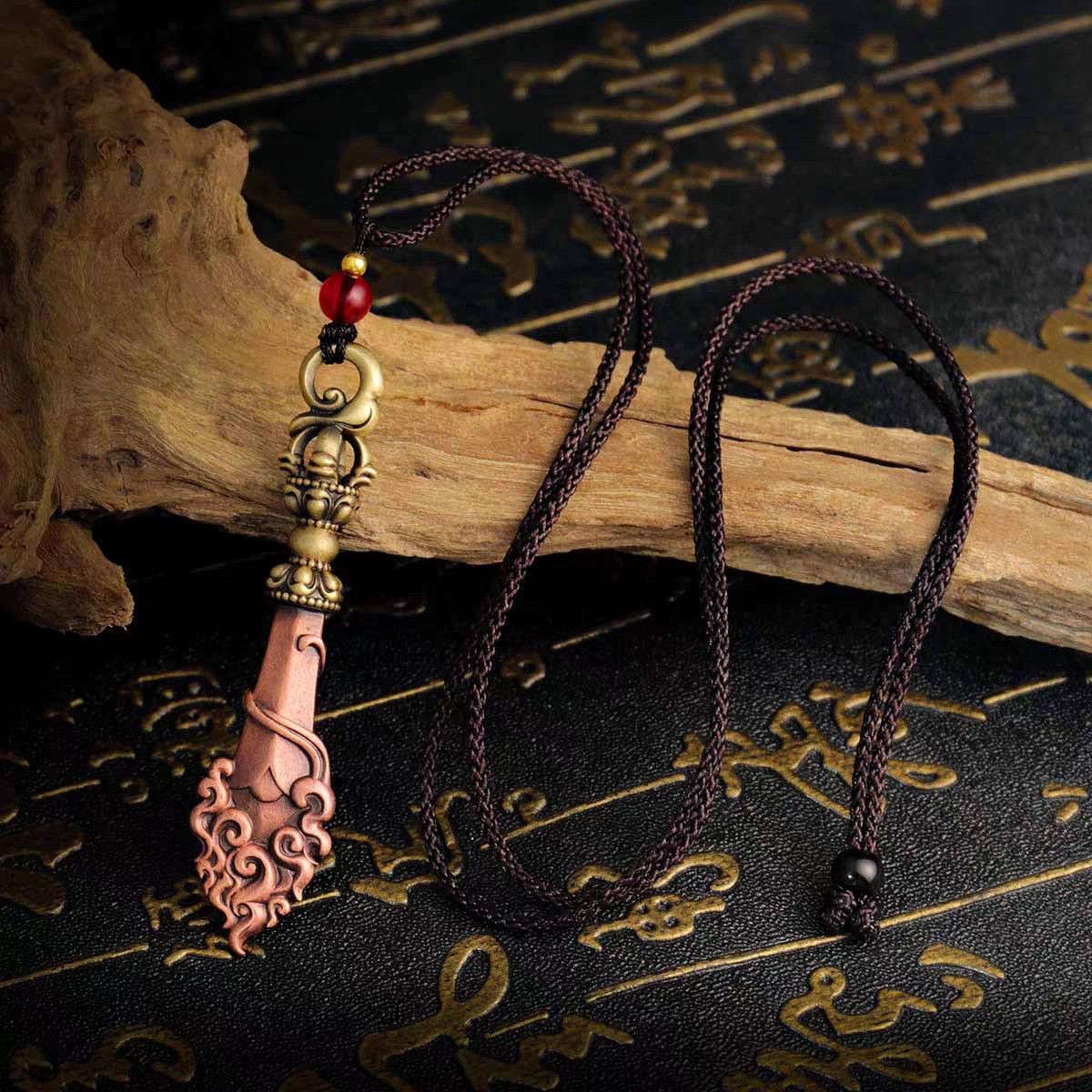 Tibetan Brass Manjushri Sword Pendant 2.76×0.63in 17g Unisex Amulet Necklace