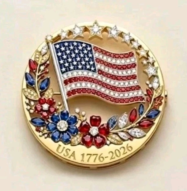 Patriotic USA 1776-2026 Independence Day Flag Flowers Brooch Pin Red White Blue