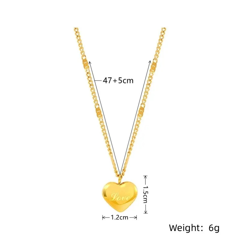 1pcs Gold-color Necklace Ms Simple Fashion Peach Heart Engraved Love Collarbone