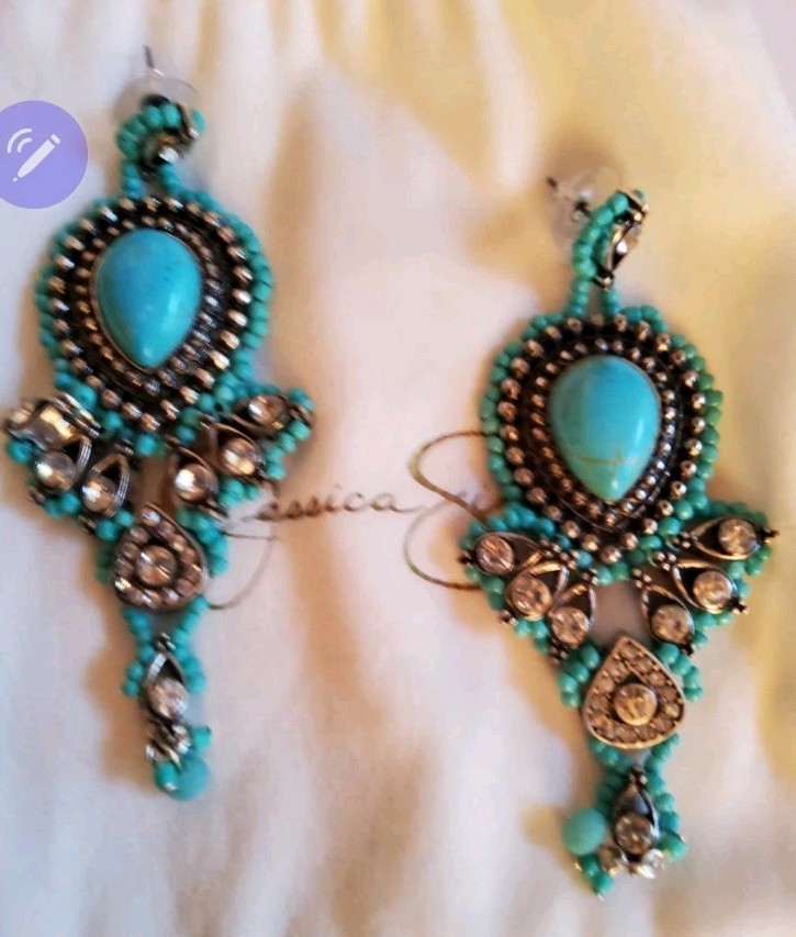 Jessica Simpson Faux Turqouise Beaded Stone Chandalier Earrings