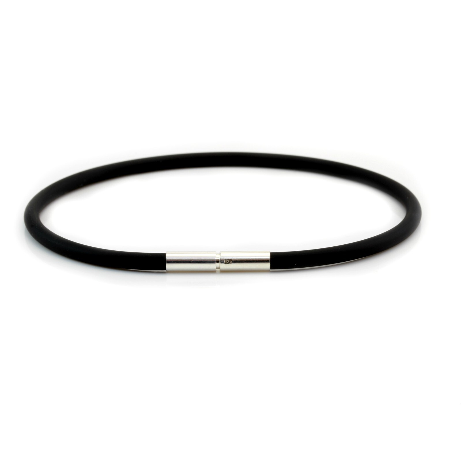 Men’s/Ladies 3mm Rubber Bracelet–Sterling Silver Twist Clasp–Minimalist bracelet