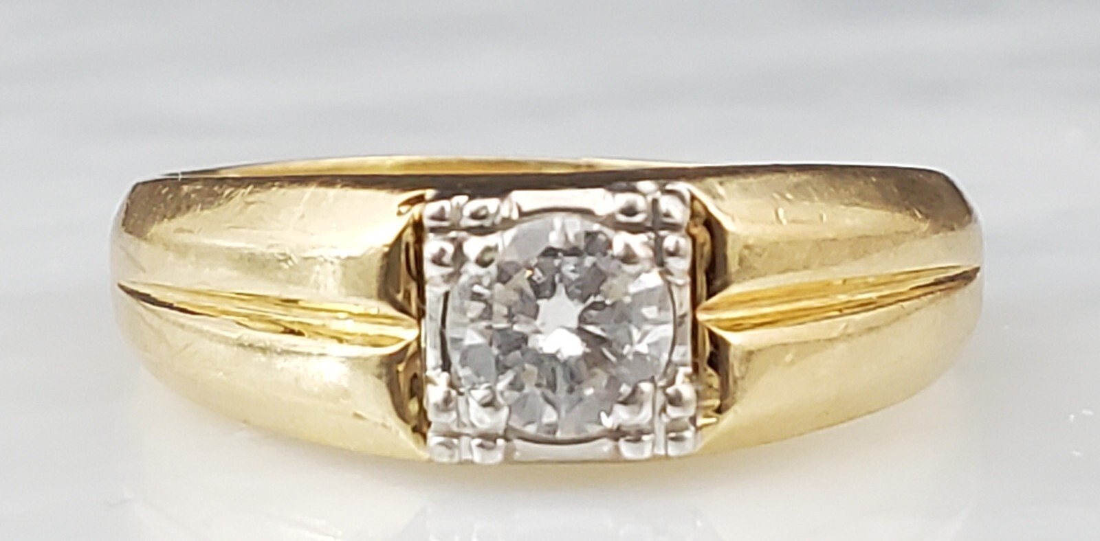 5mm Natural Diamond Solitaire Set 14k Yellow Gold, Classic Men’s Ring