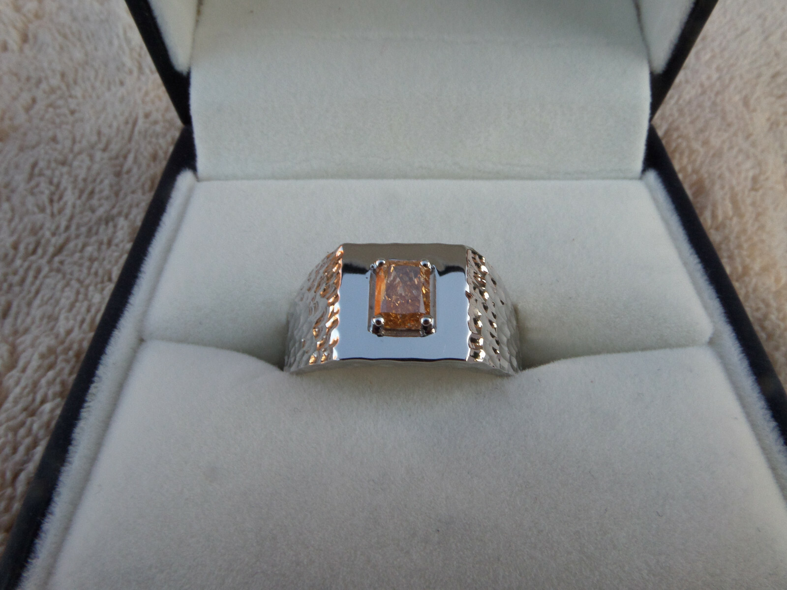 0.86 ct GIA Fancy Intense Yellow Orange Color Diamond Men’s Platinum Ring