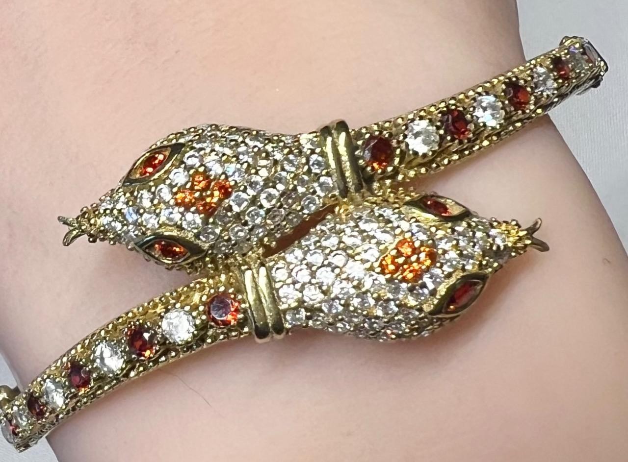 REAL Citrine & White Sapphire Snake Bracelet 14K Gold on SOLID 925 Egyptian Rev