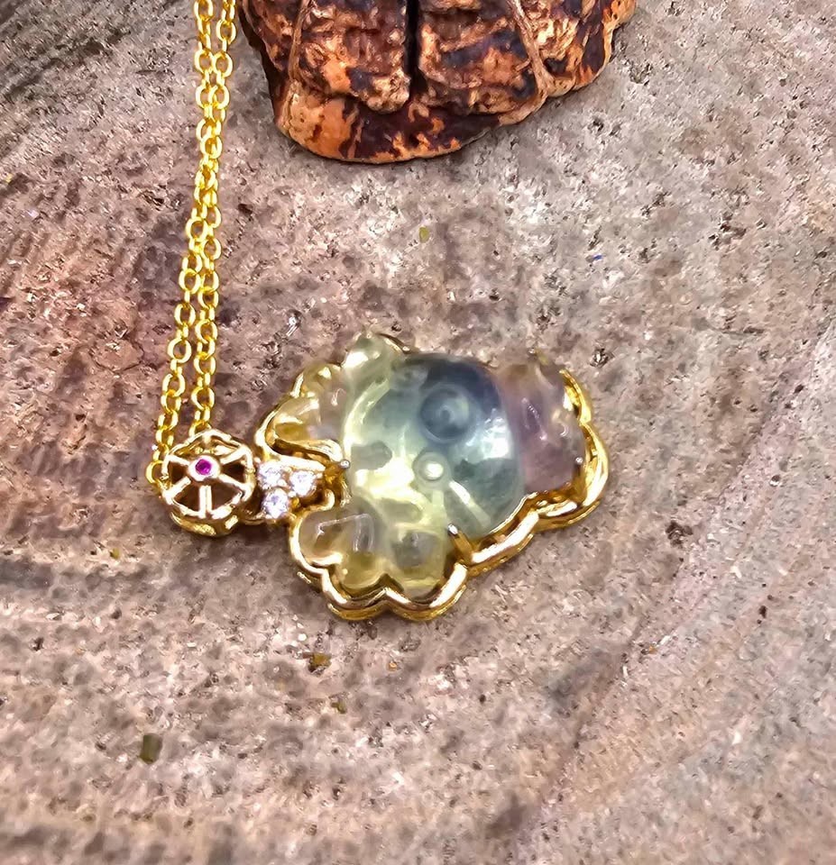 Adorable Nature Rainbow Fluorite Hand Carved Deer Pendant Necklace