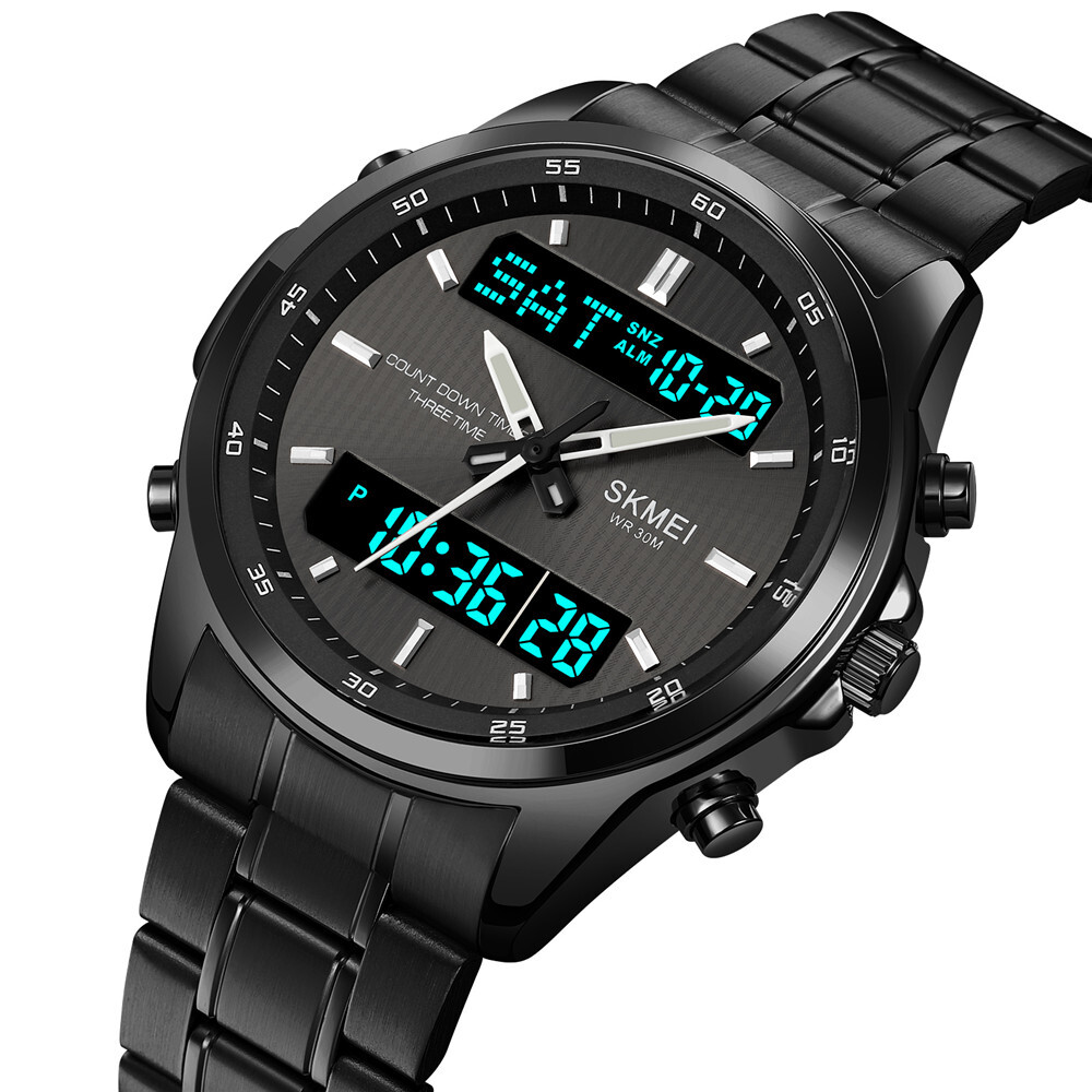 NEW Men Quartz Watch Silver Steel Digital Wristwatch Male Sport LED Watch Gifts