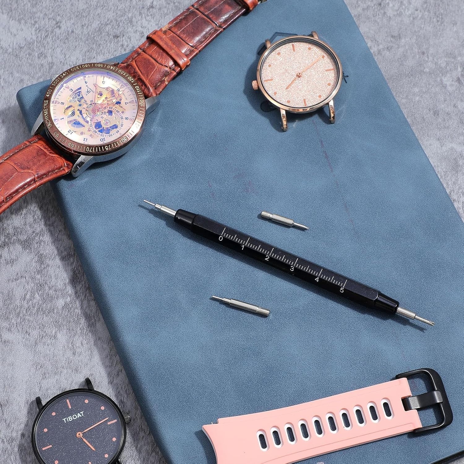 Compact Watch Spring Bar Tool Set with High-Density Cleaning Cloth Included