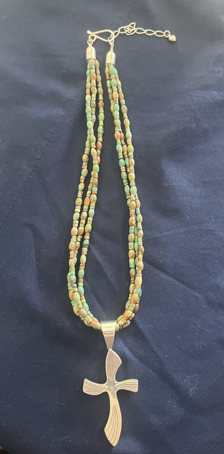DTR Jay King Sterling Green Brown Turquoise Cross Necklace 16’’ W 3 ‘’ Extender