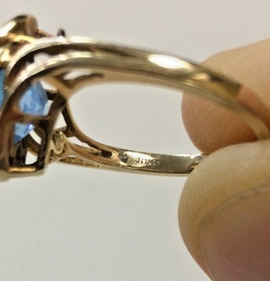 10k Ring with Blue Topaz and Diamonds Size: 6.25