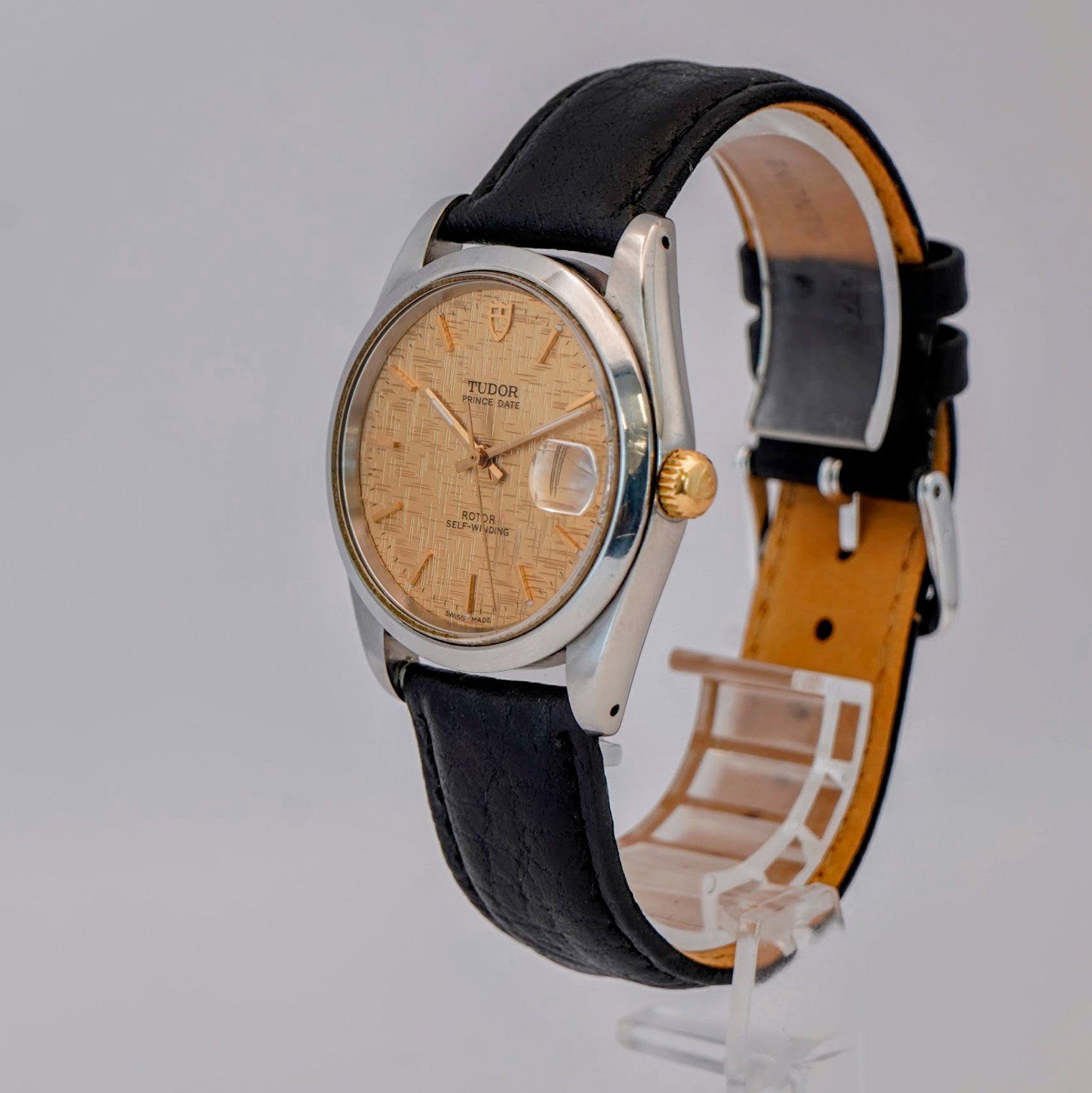 2000s Tudor Prince Date 74033 Watch Linen Dial 34mm Automatic Wristwatch
