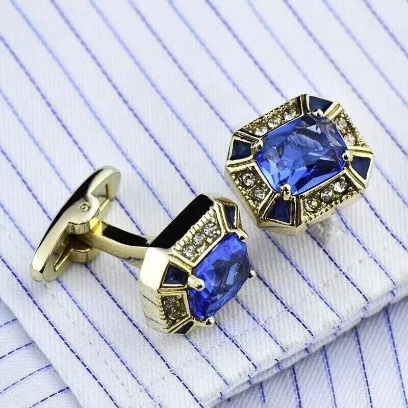 4Ct Emerald Lab-Created Sapphire Men’s Formal Cufflinks 14K Yellow Gold Plated